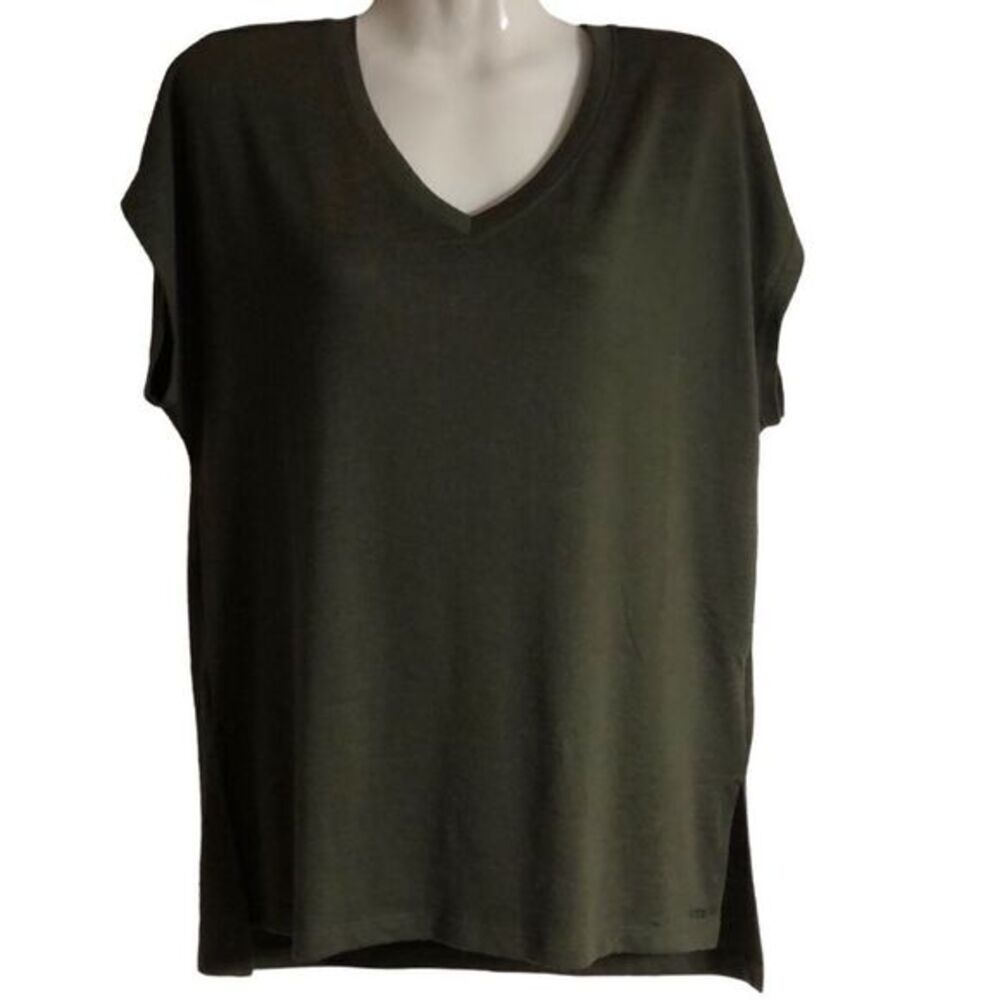 Orvis top‎ Size Small V-neck high low hem cap sleeve boxy green soft casual chic